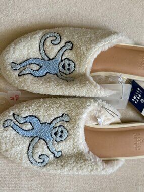 Women's Monkey Fuzzy House Slippers Blue/Tan - Roller Rabbit x Target 7/8 NWT
